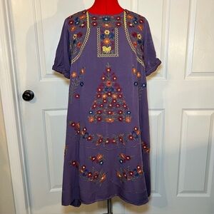 marie b. Short Sleeve Fully Lined Floral Embroidered Dress w/ Pockets Womens L